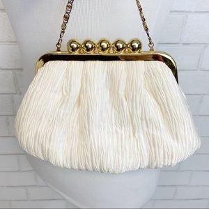 Vtg Gold Chain and Ivory Satin Shoulder Bag